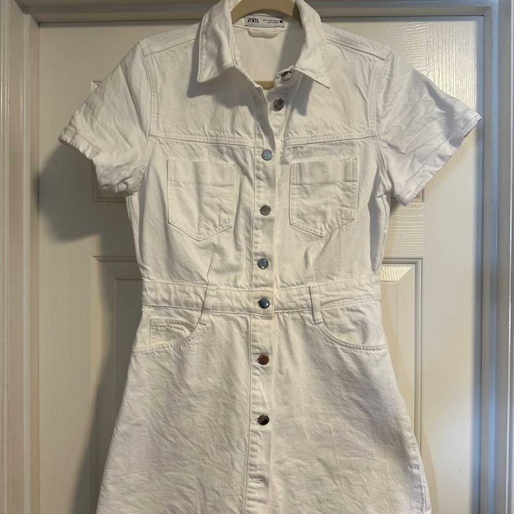 Zara white Button-Up Denim Dress
